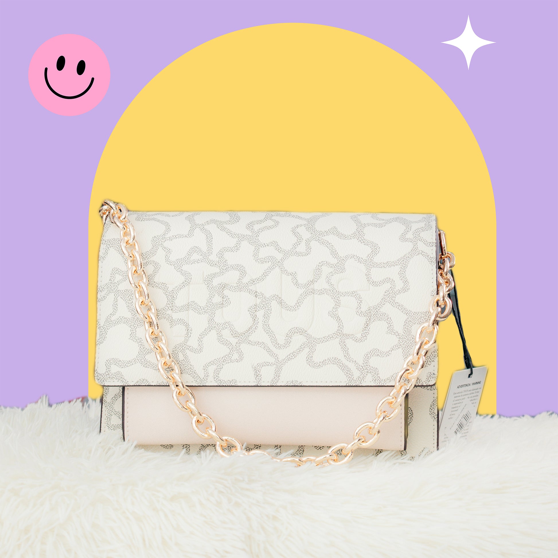 Bolso Blanco con Cadena Dorada y Textura Animal Print en Relieve