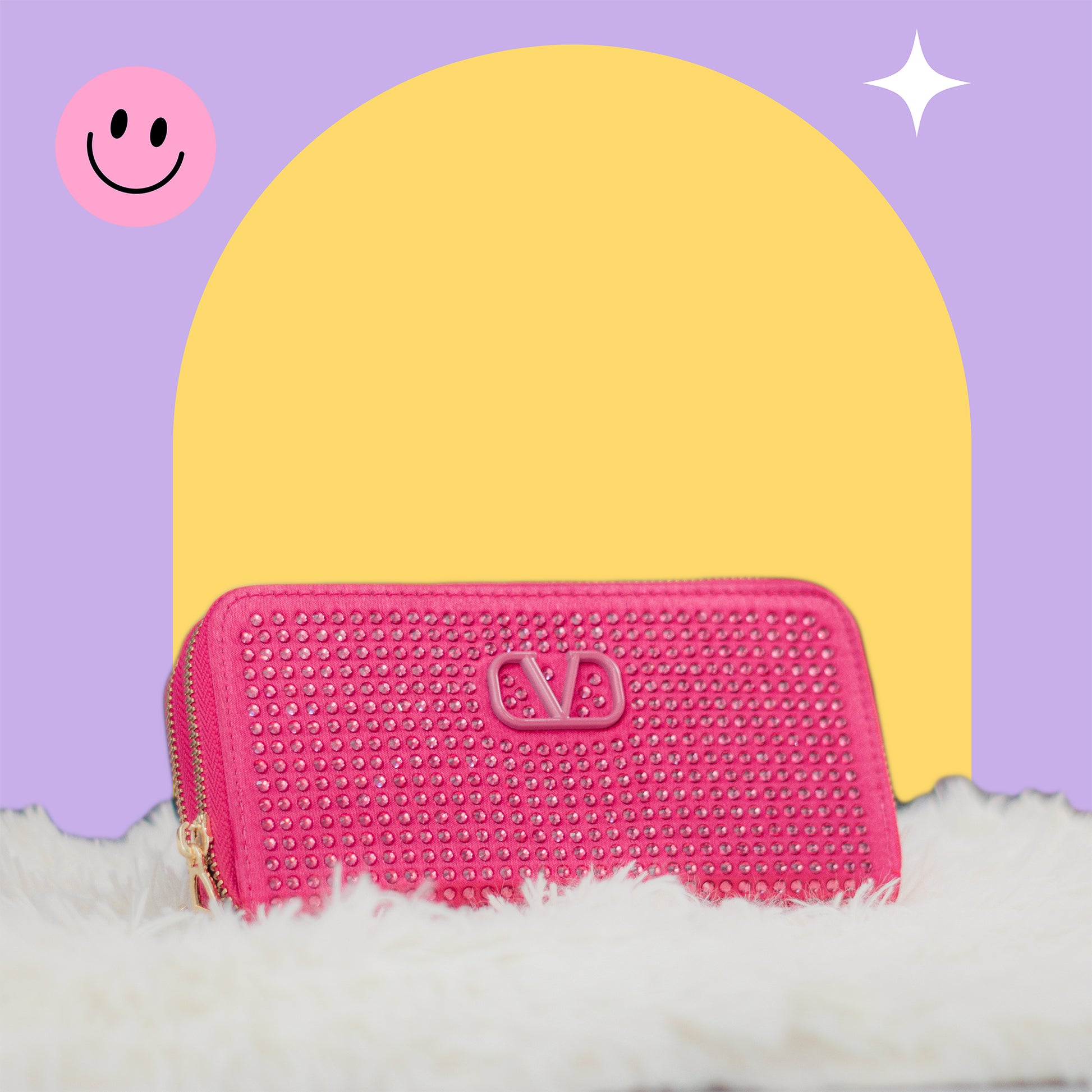 Cartera de Mano Rosa con Detalles Brillantes – Diseño Elegante y Compacto para Uso Diario