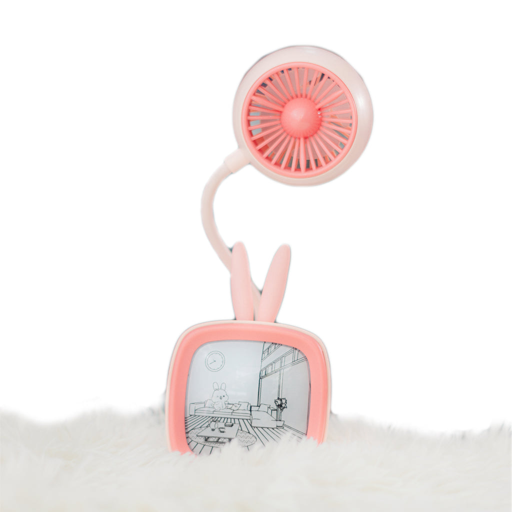 Ventilador de Escritorio con Diseño TV Retro – USB Recargable, con Base Decorativa de Conejito