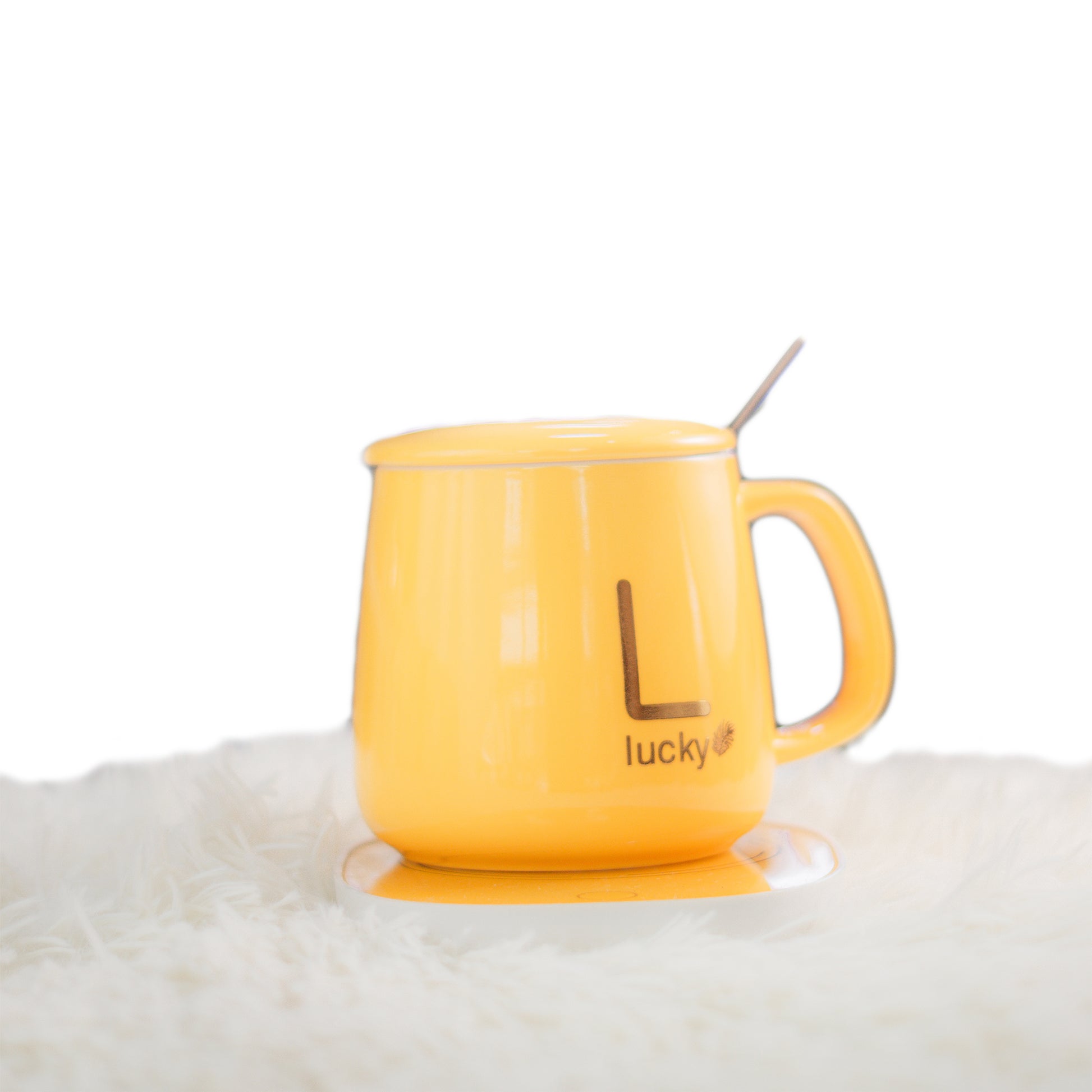 Taza con Calentador – Cerámica “Lucky” con Cuchara y Base Eléctrica