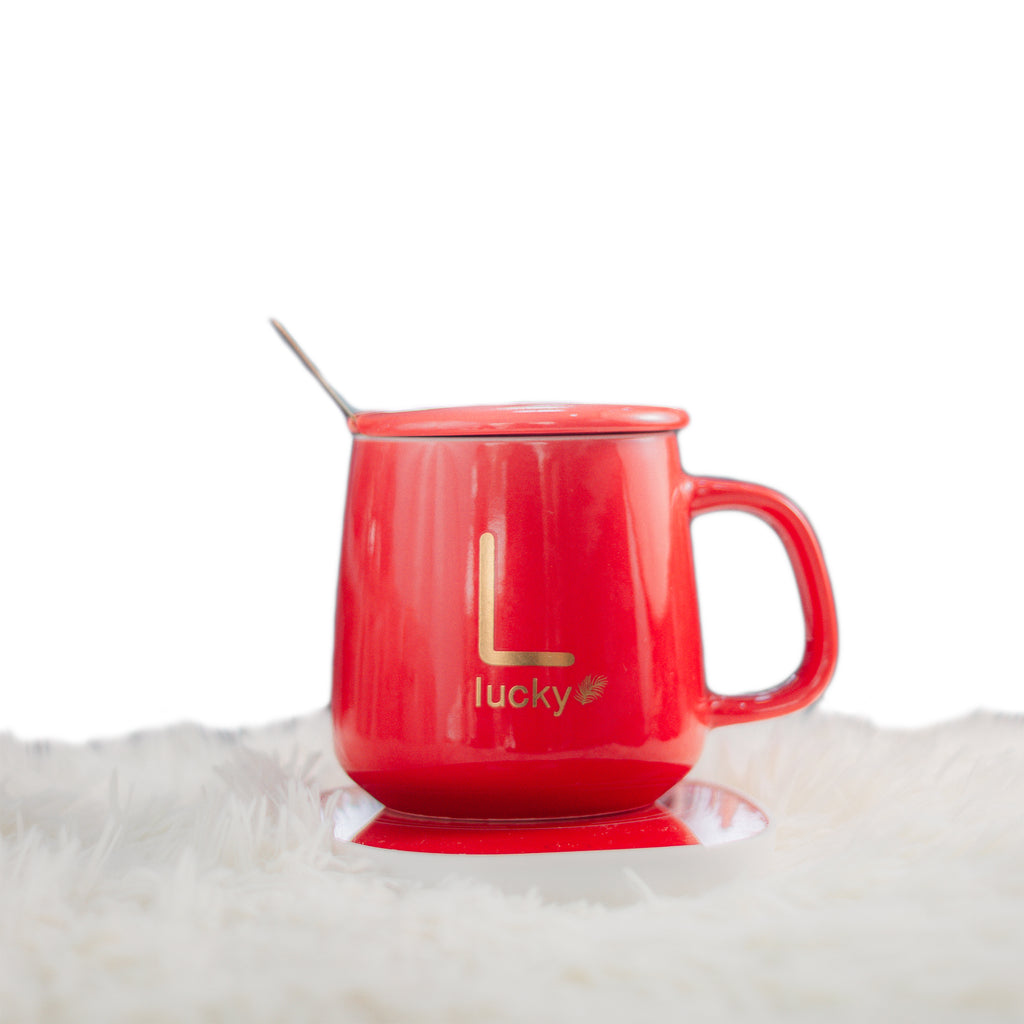 Taza con Calentador – Cerámica “Lucky” con Cuchara y Base Eléctrica