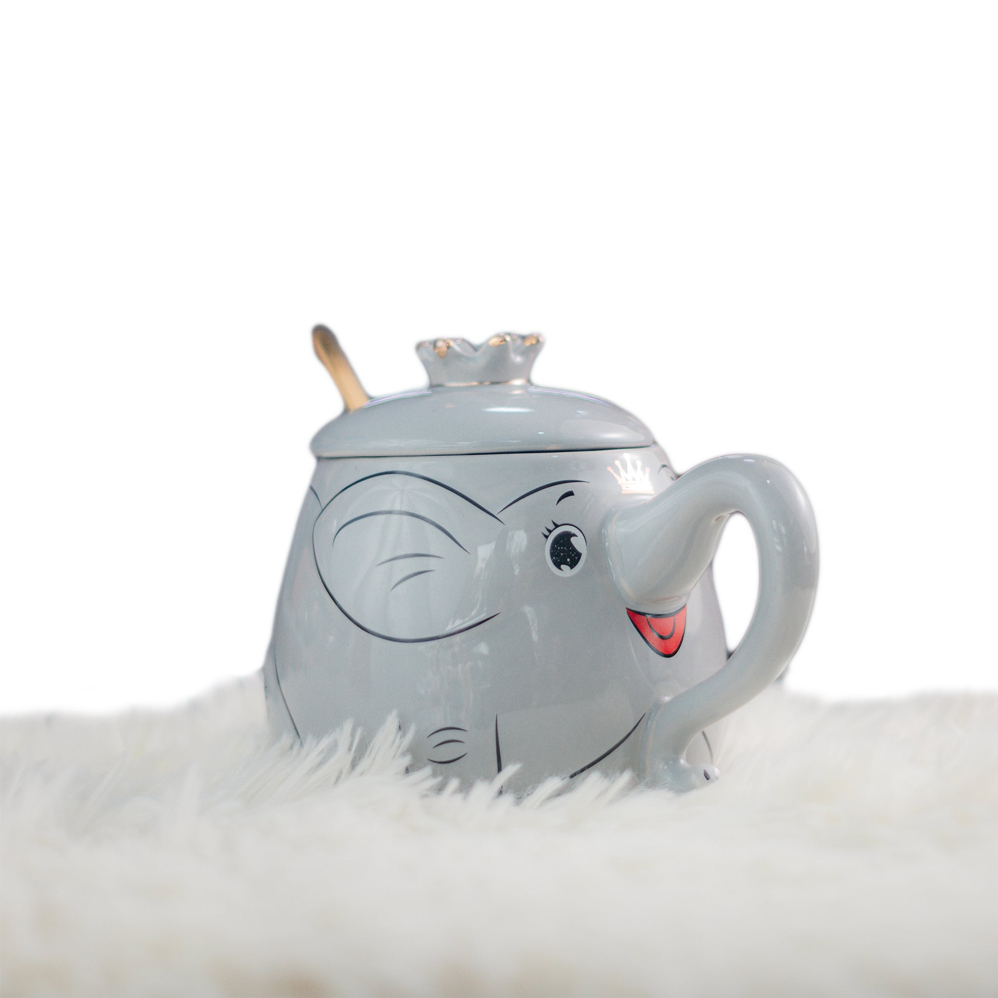 Tetera Infantil de Elefante con Cuchara Dorada – Diseño Tierno y Original