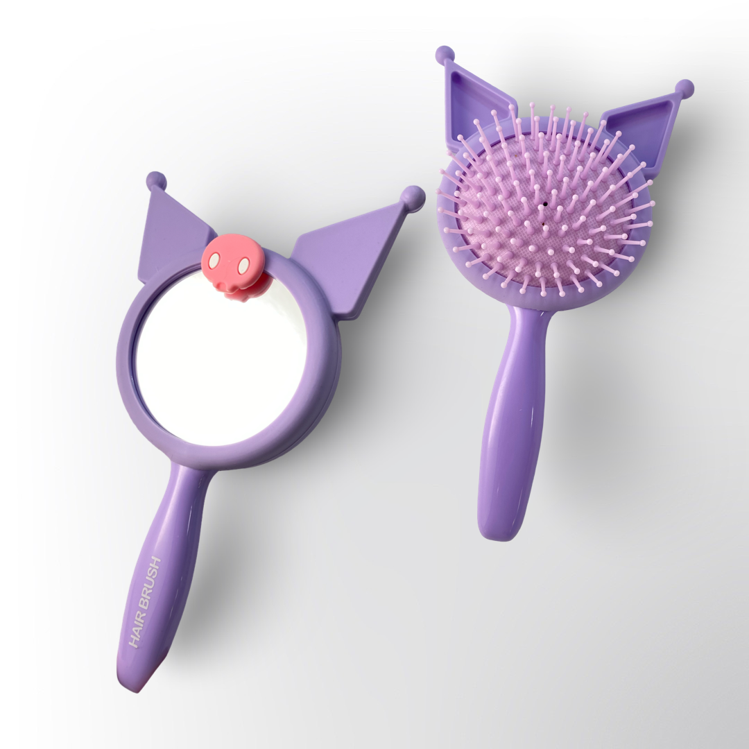 Cepillo de Pelo con Espejo Doble Faz Kuromi – Regalo Tierno y Útil