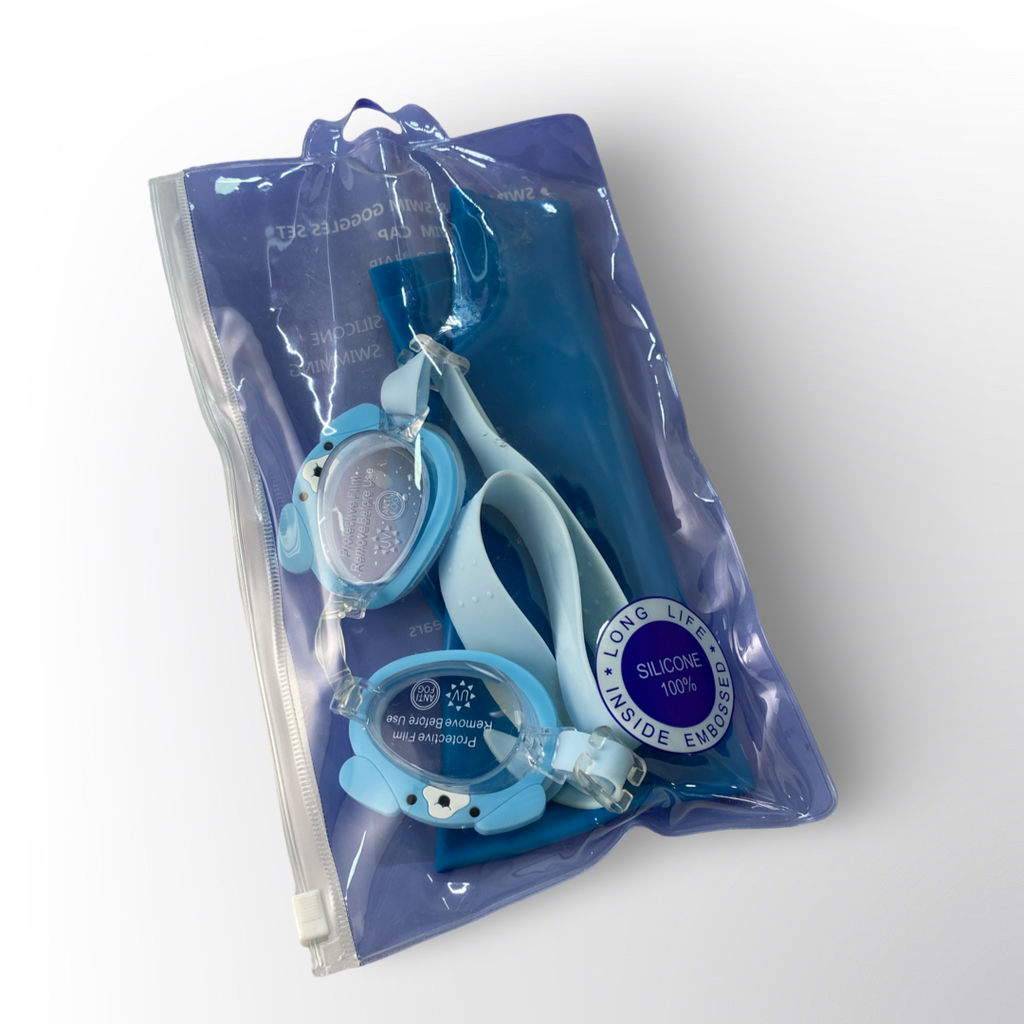 Set de Natación Infantil con Gafas y Gorro de Silicona – Cómodo, Seguro y Divertido