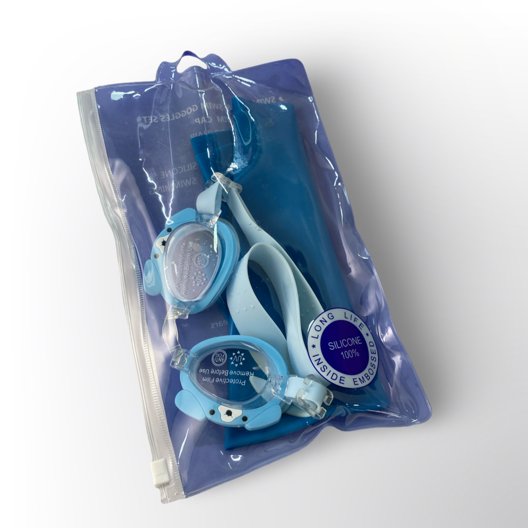 Set de Natación Infantil con Gafas y Gorro de Silicona – Cómodo, Seguro y Divertido