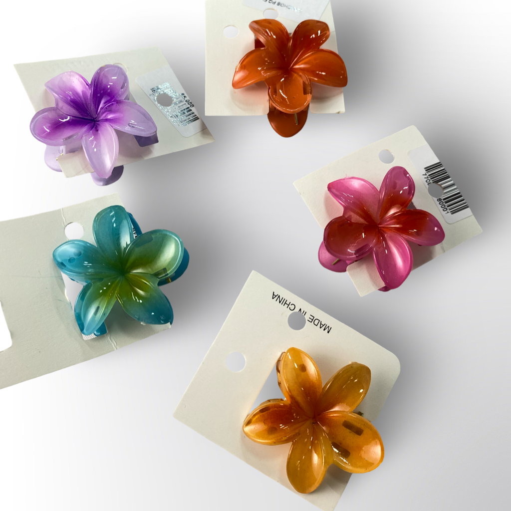 Pinza Mini Caimán Flor de Plumeria Acrílico Brillante (Surtido)