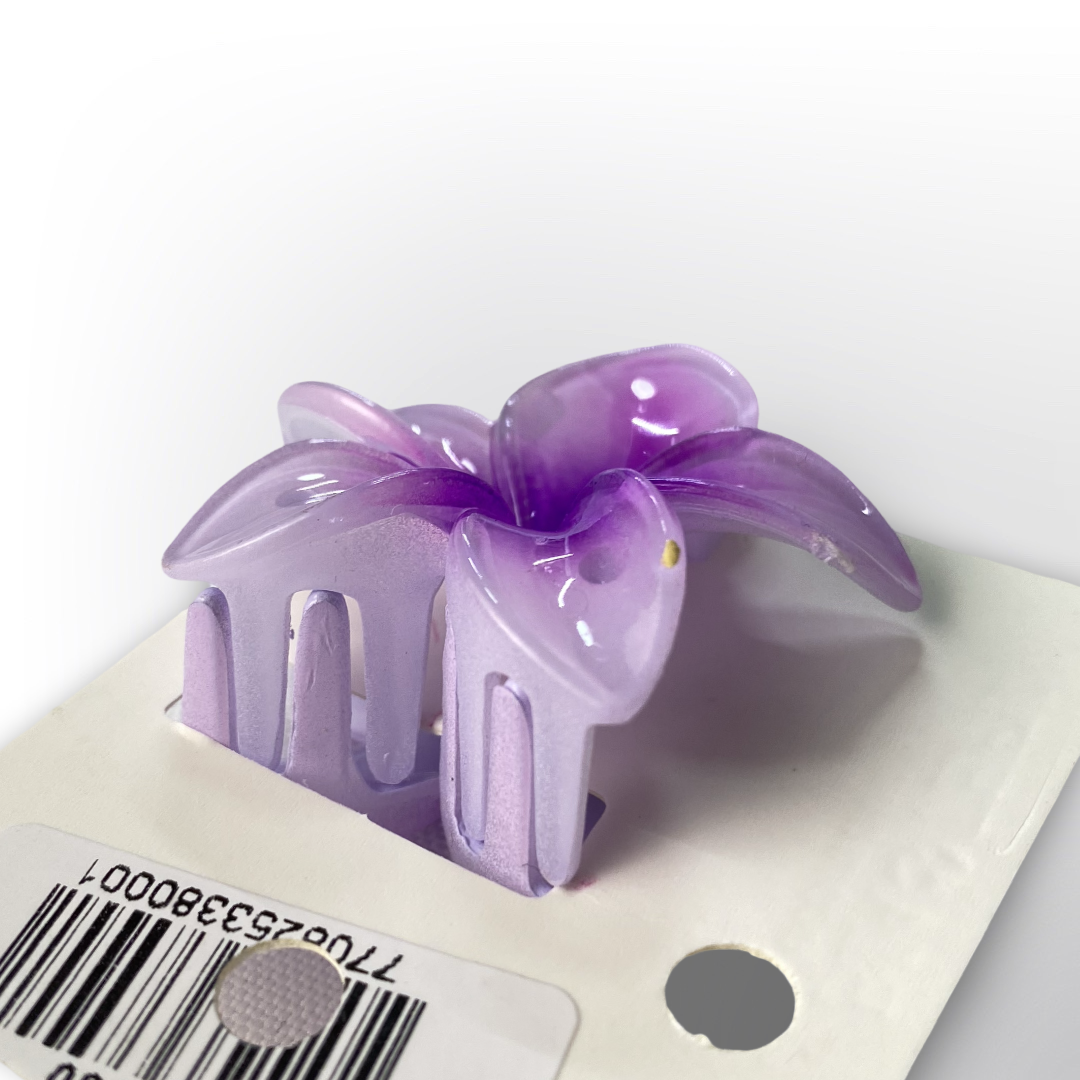 Pinza Mini Caimán Flor de Plumeria Acrílico Brillante (Surtido)