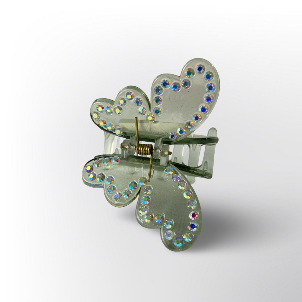 Pinza Caimán Mariposa Acrílico con Pedrería Tornasol (Surtido)