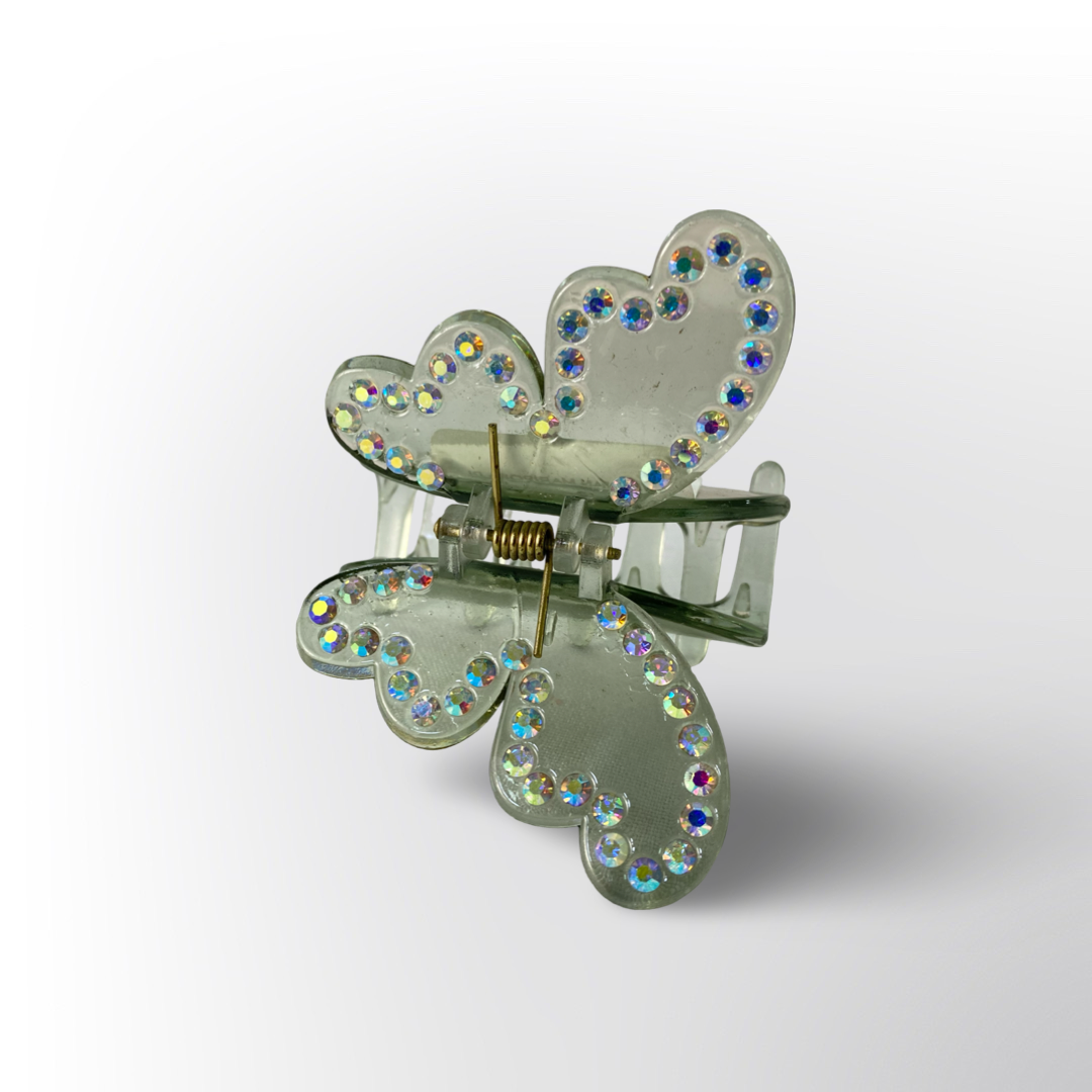 Pinza Caimán Mariposa Acrílico con Pedrería Tornasol (Surtido)