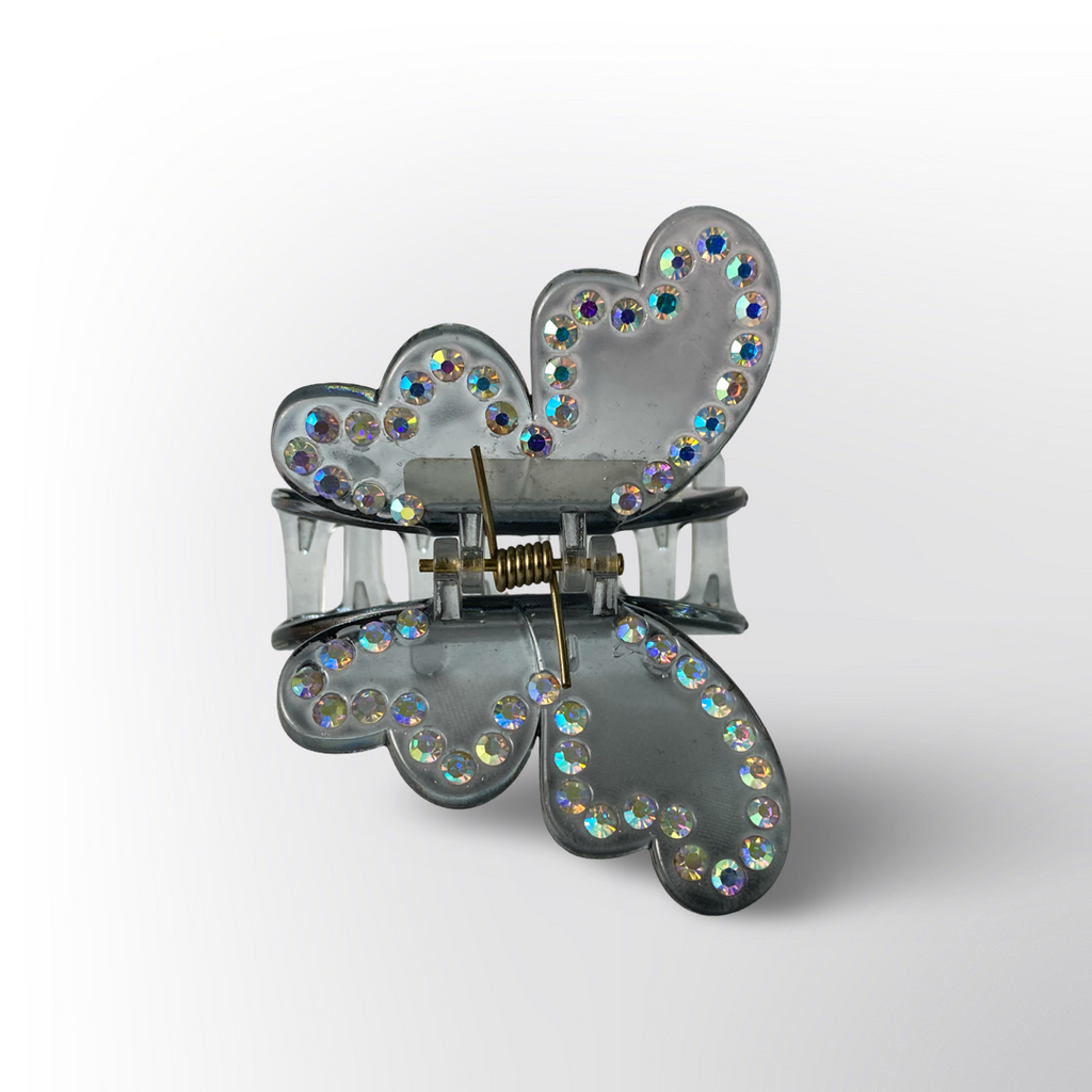 Pinza Caimán Mariposa Acrílico con Pedrería Tornasol (Surtido)