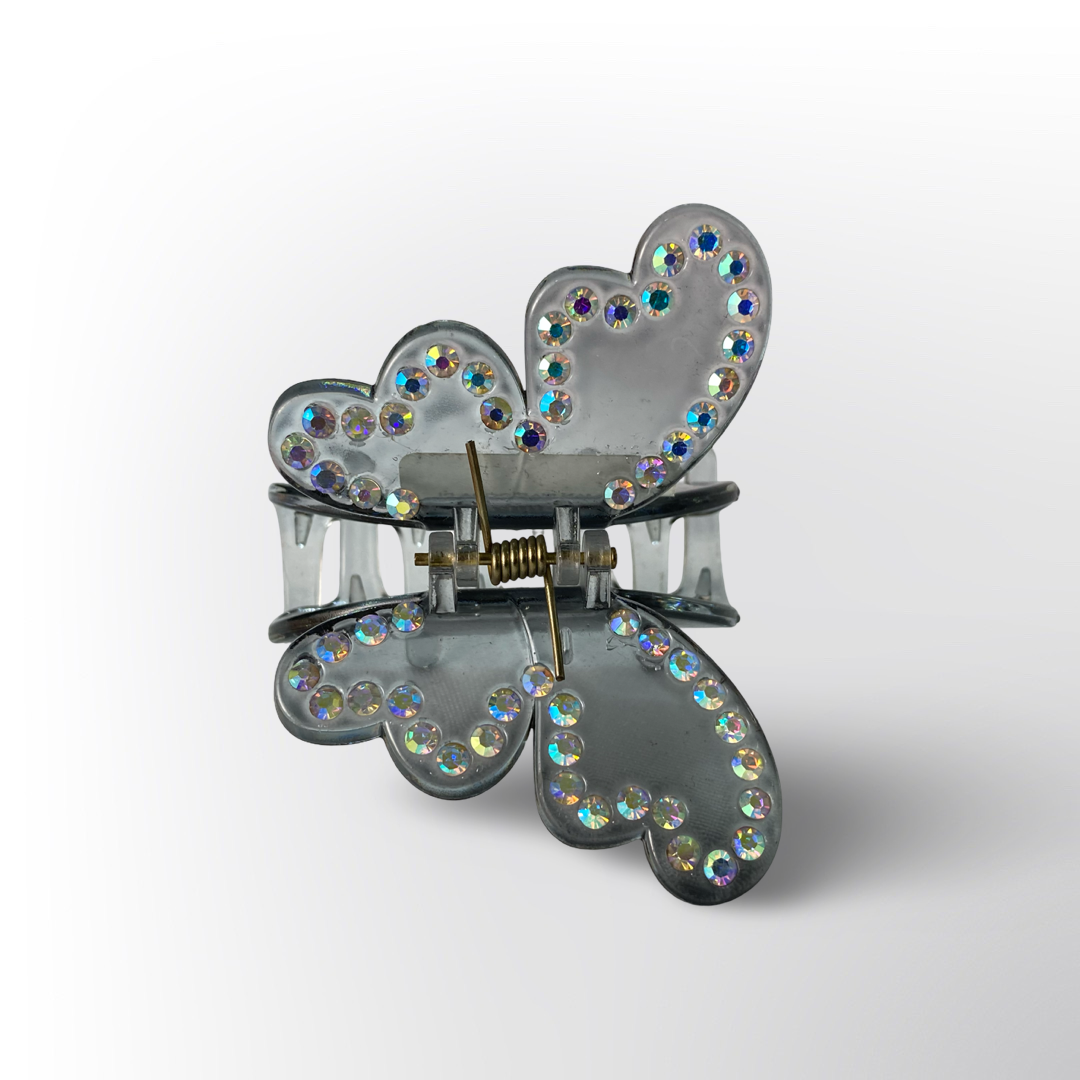 Pinza Caimán Mariposa Acrílico con Pedrería Tornasol (Surtido)