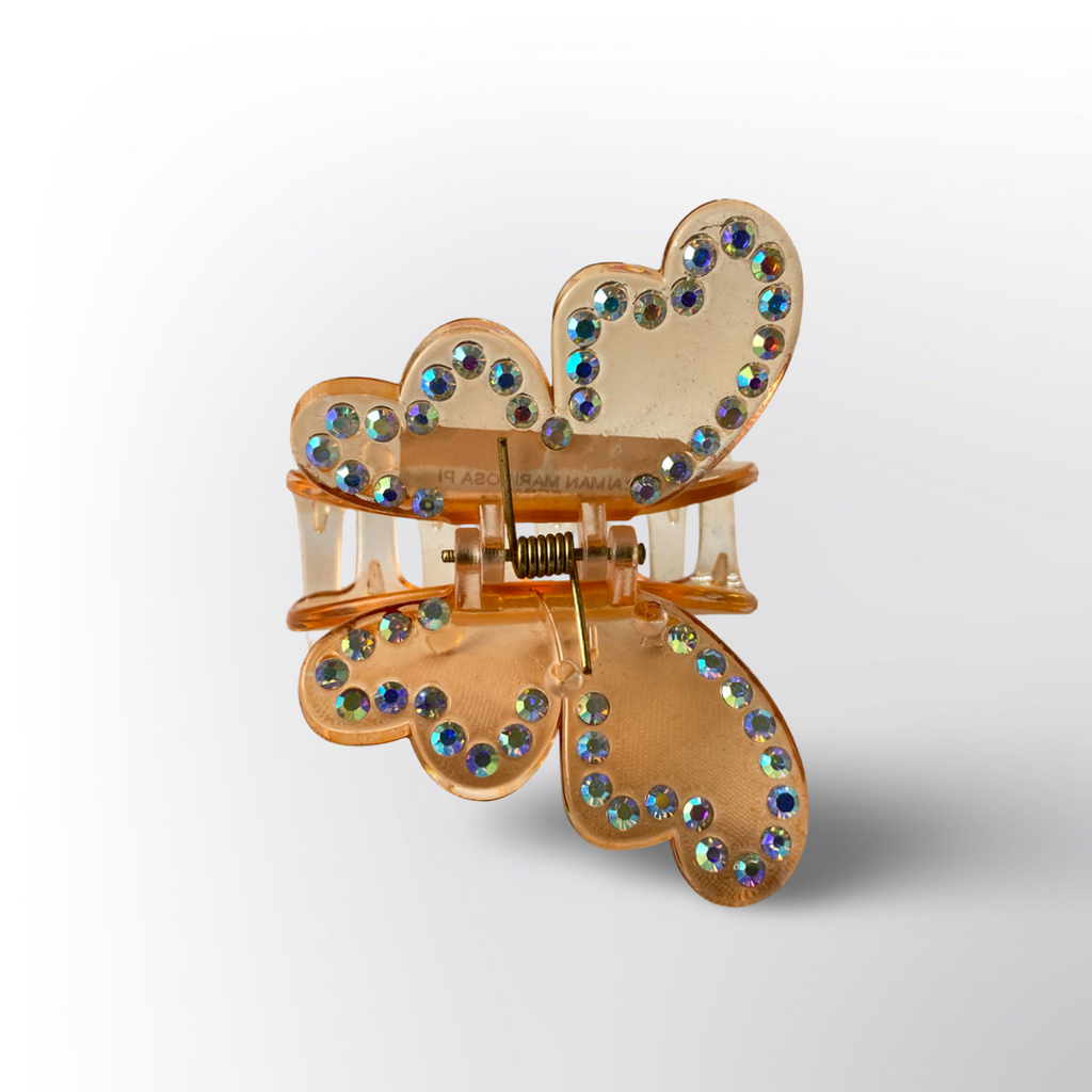 Pinza Caimán Mariposa Acrílico con Pedrería Tornasol (Surtido)