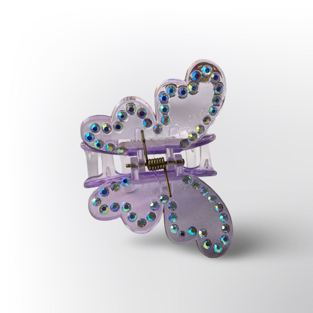Pinza Caimán Mariposa Acrílico con Pedrería Tornasol (Surtido)