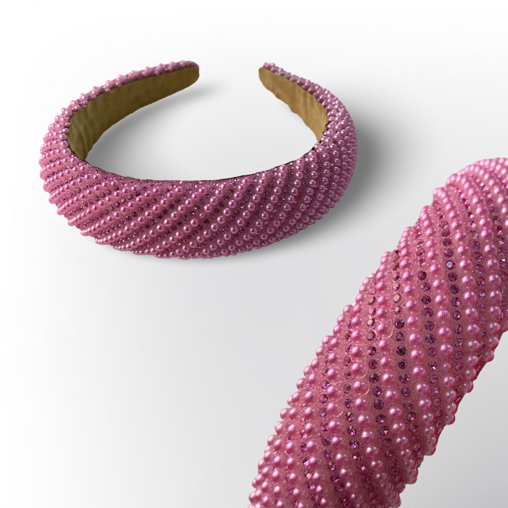 Diadema Gruesa Acolchada de Perlas y Cristales Trenzados (Surtido de Colores)