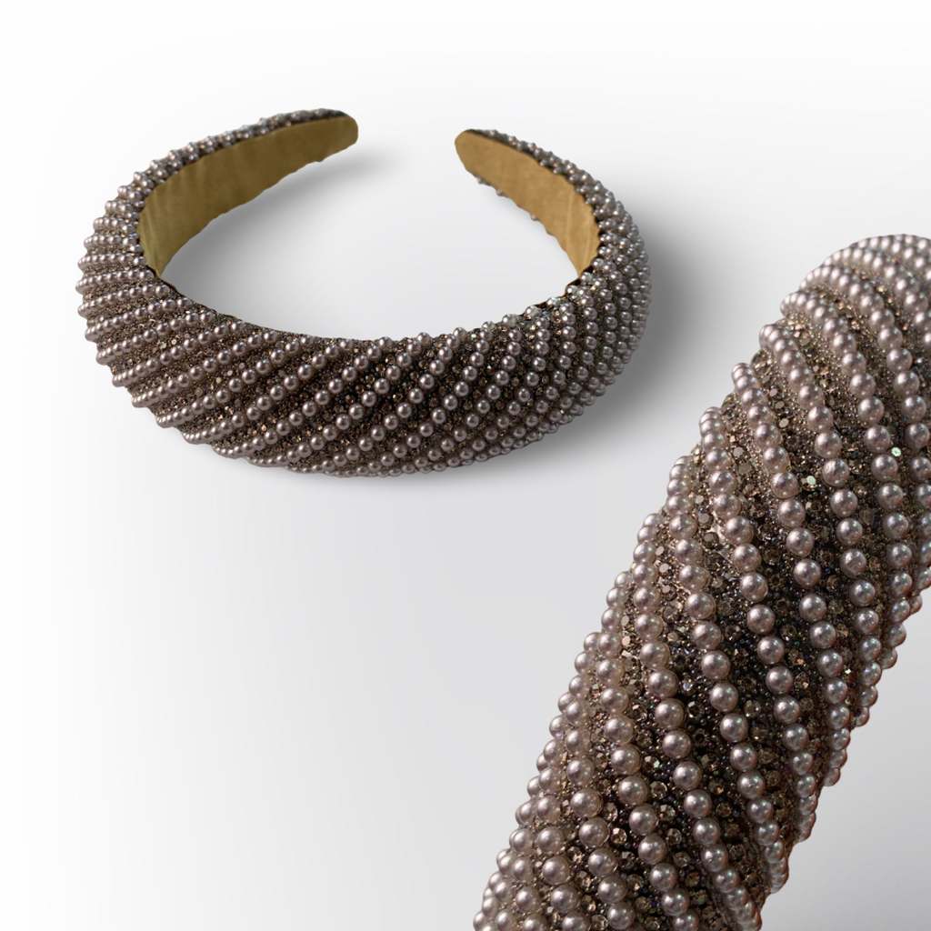 Diadema Gruesa Acolchada de Perlas y Cristales Trenzados (Surtido de Colores)