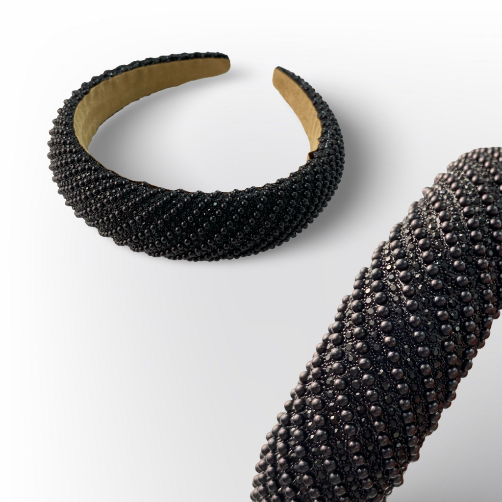 Diadema Gruesa Acolchada de Perlas y Cristales Trenzados (Surtido de Colores)