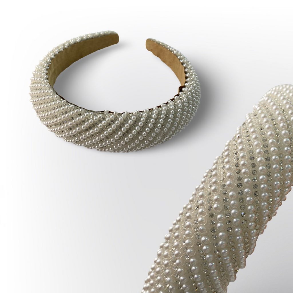 Diadema Gruesa Acolchada de Perlas y Cristales Trenzados (Surtido de Colores)