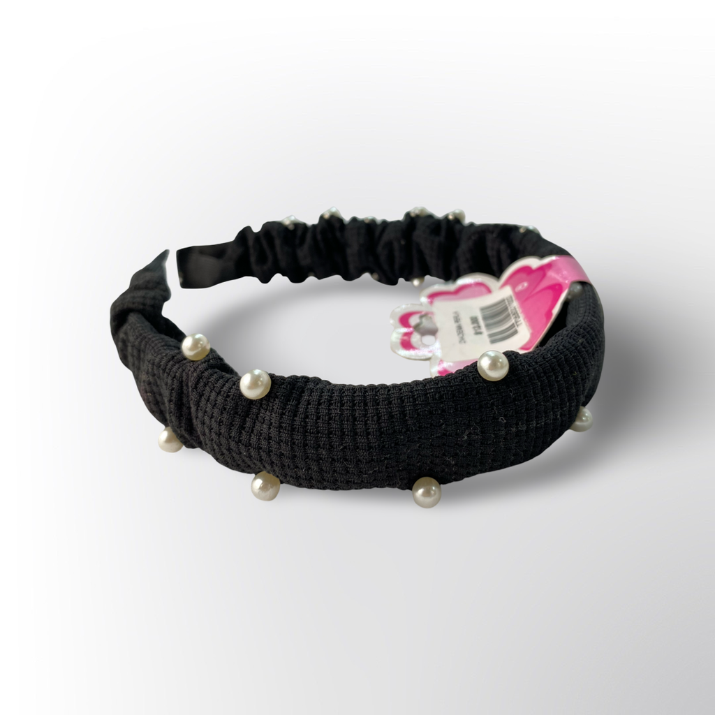 Diadema Elástica Fruncida Colores Variados con Perlas Decorativas