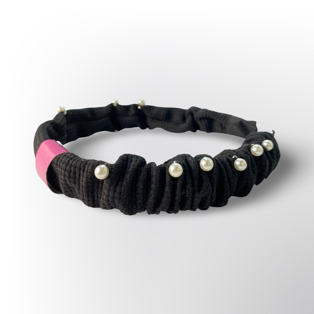 Diadema Elástica Fruncida Colores Variados con Perlas Decorativas