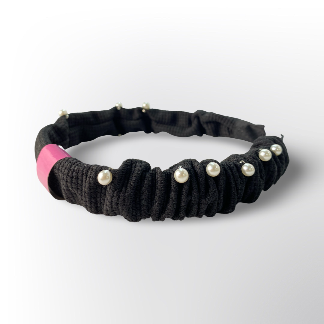 Diadema Elástica Fruncida Colores Variados con Perlas Decorativas