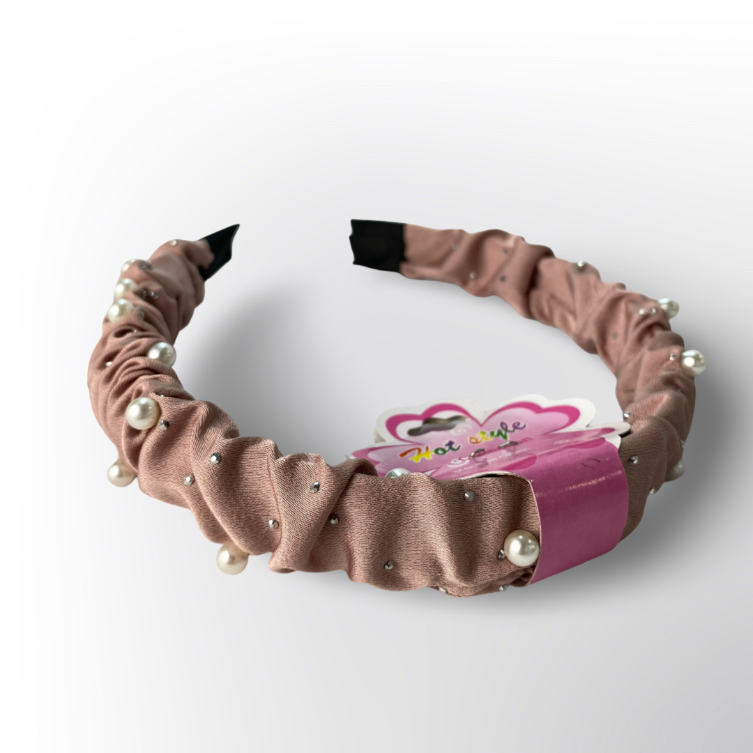 Diadema Elástica Fruncida Colores Variados con Perlas Decorativas