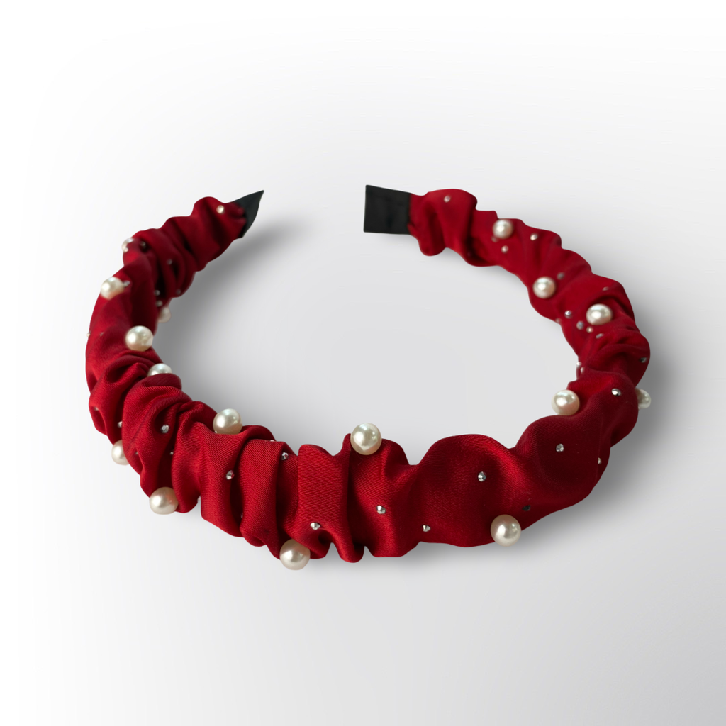 Diadema Elástica Fruncida Colores Variados con Perlas Decorativas