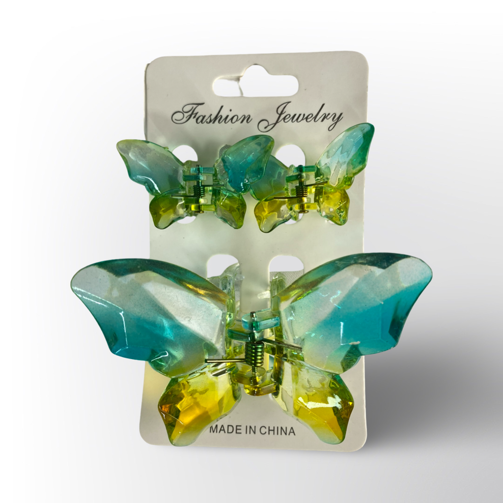 Set de Pinzas Mariposa de Cristal Acrílico Degradado | Broches de Pelo Grande y Pequeño de Doble Tono (Estilo Coreano)