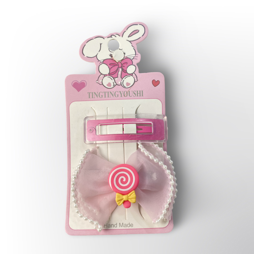 Ganchitos con Lazo de Tul y Dulce en el Centro 🍭✨ – Disponibles en 2 Colores