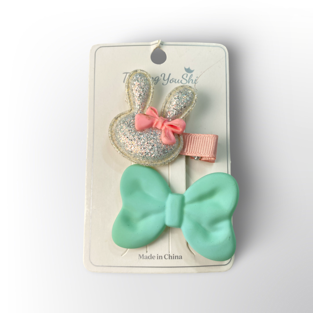 Set de Ganchitos con Conejito Brillante y Lazo 🎀🐰 – Disponibles en 2 Colores