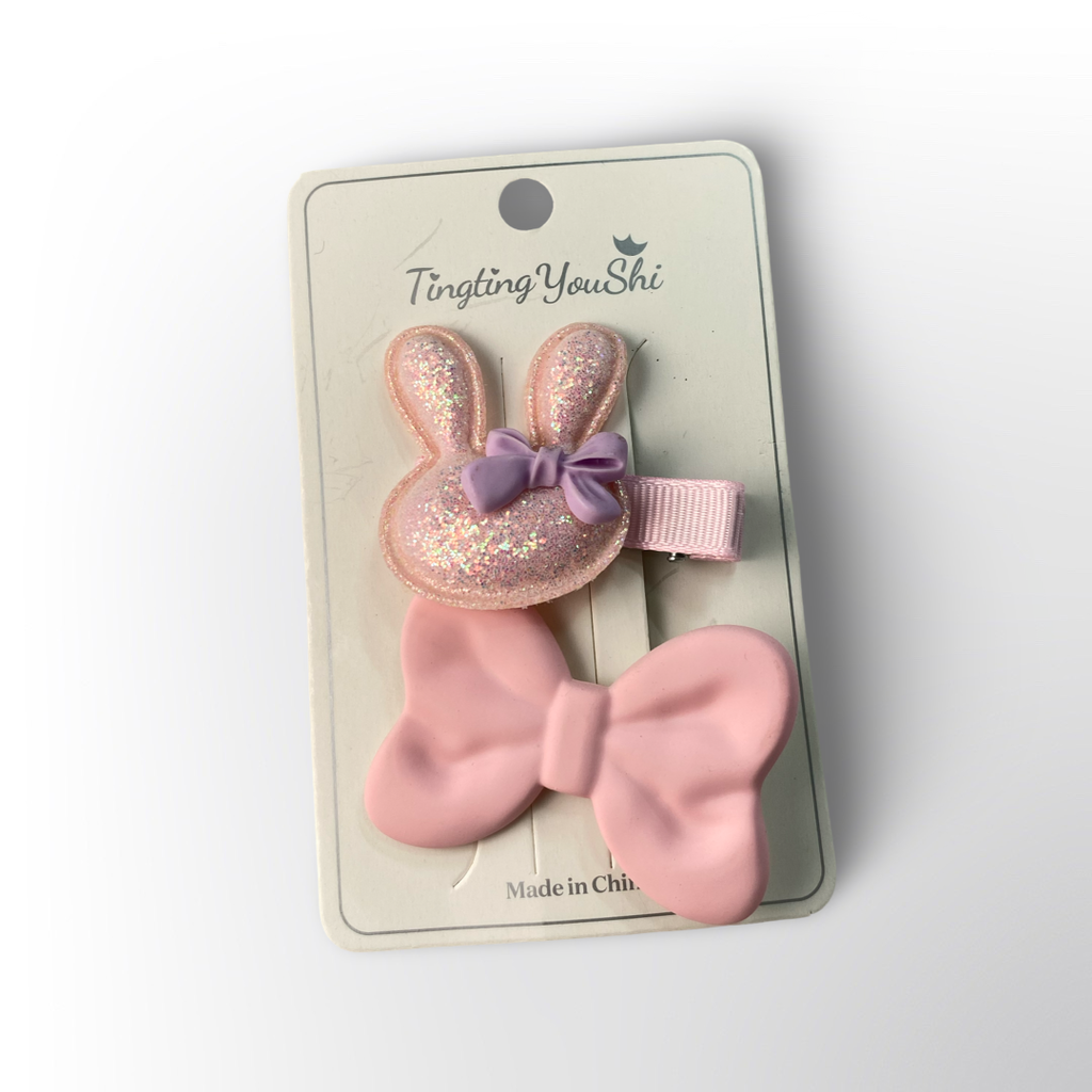 Set de Ganchitos con Conejito Brillante y Lazo 🎀🐰 – Disponibles en 2 Colores