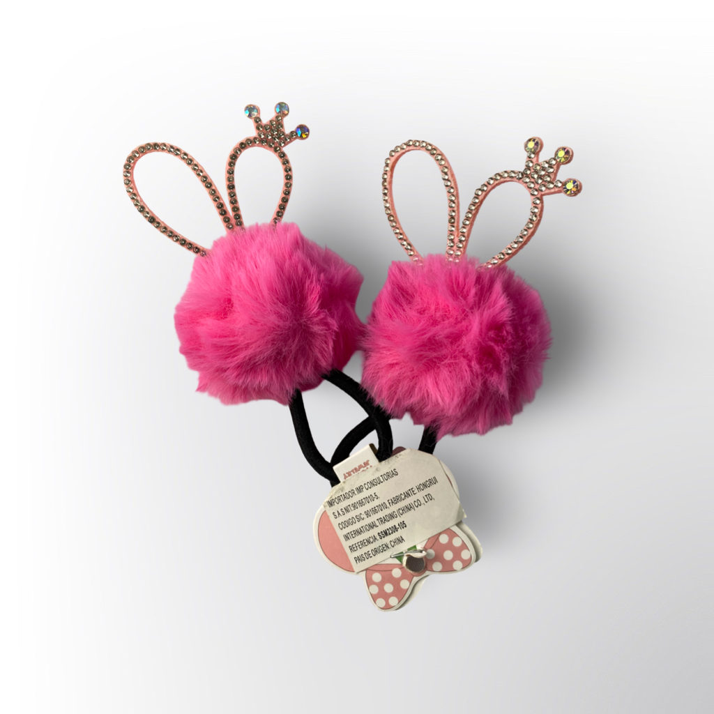 Moñas con Pompones y Orejitas Metálicas – Disponibles en 2 Colores 💜✨