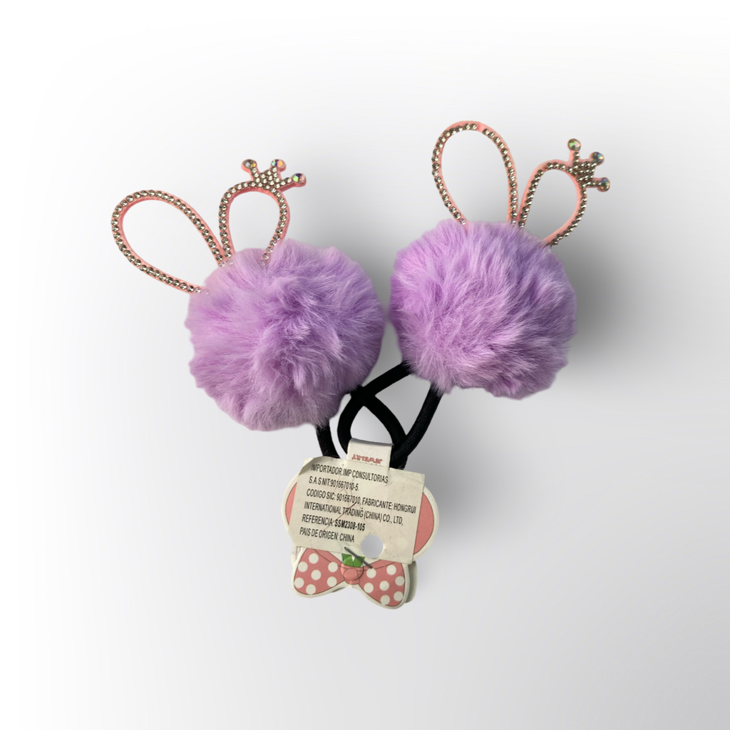 Moñas con Pompones y Orejitas Metálicas – Disponibles en 2 Colores 💜✨