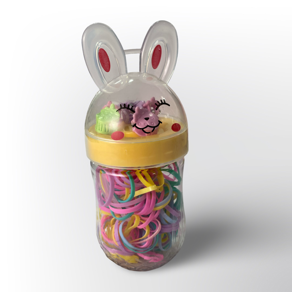 Set de Ligas de Colores para el Cabello con Envase de Conejito – Accesorios Infantiles