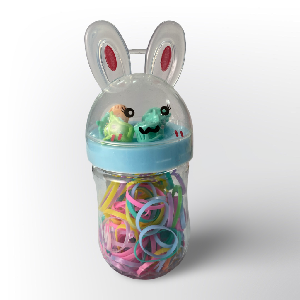 Set de Ligas de Colores para el Cabello con Envase de Conejito – Accesorios Infantiles