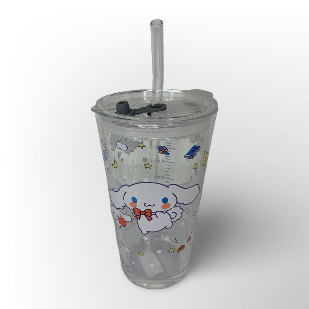 Vaso Cinnamoroll Transparente con Pitillo Reutilizable Con Motivos