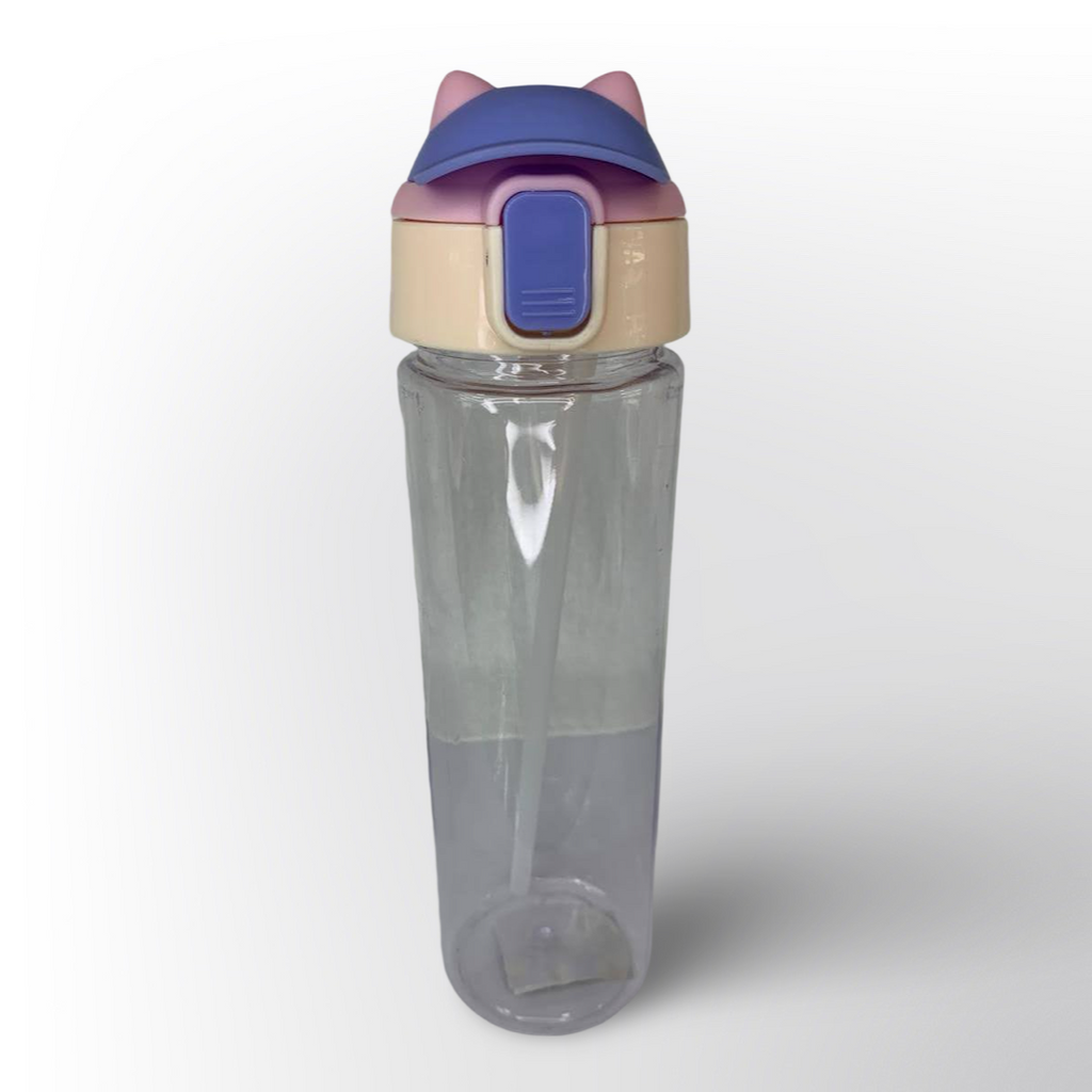 Botella de Agua con Pajilla Diseño Oídos de Gato – Infantil y Deportiva, 2 Colores