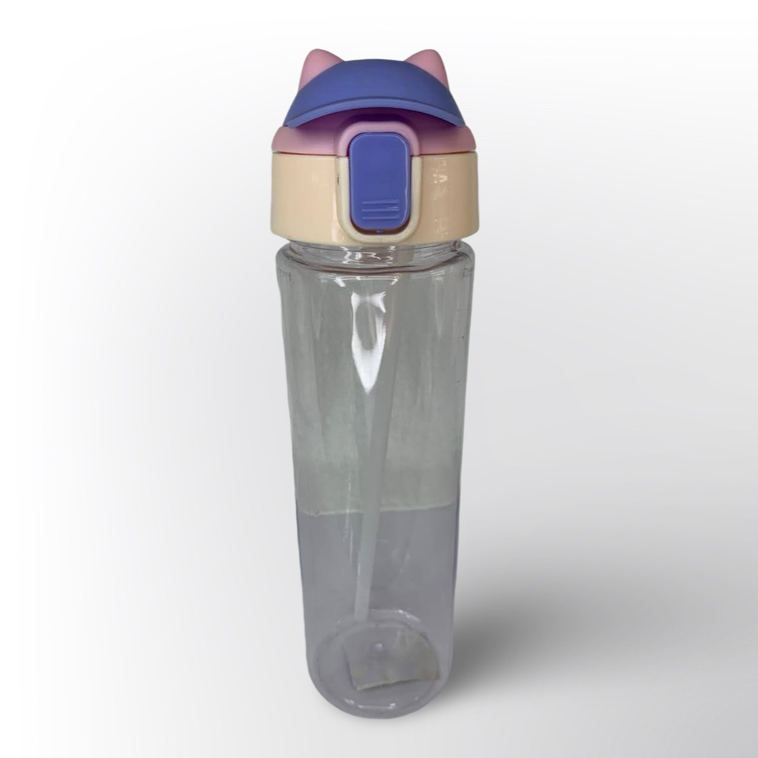 Botella de Agua con Pajilla Diseño Oídos de Gato – Infantil y Deportiva, 2 Colores