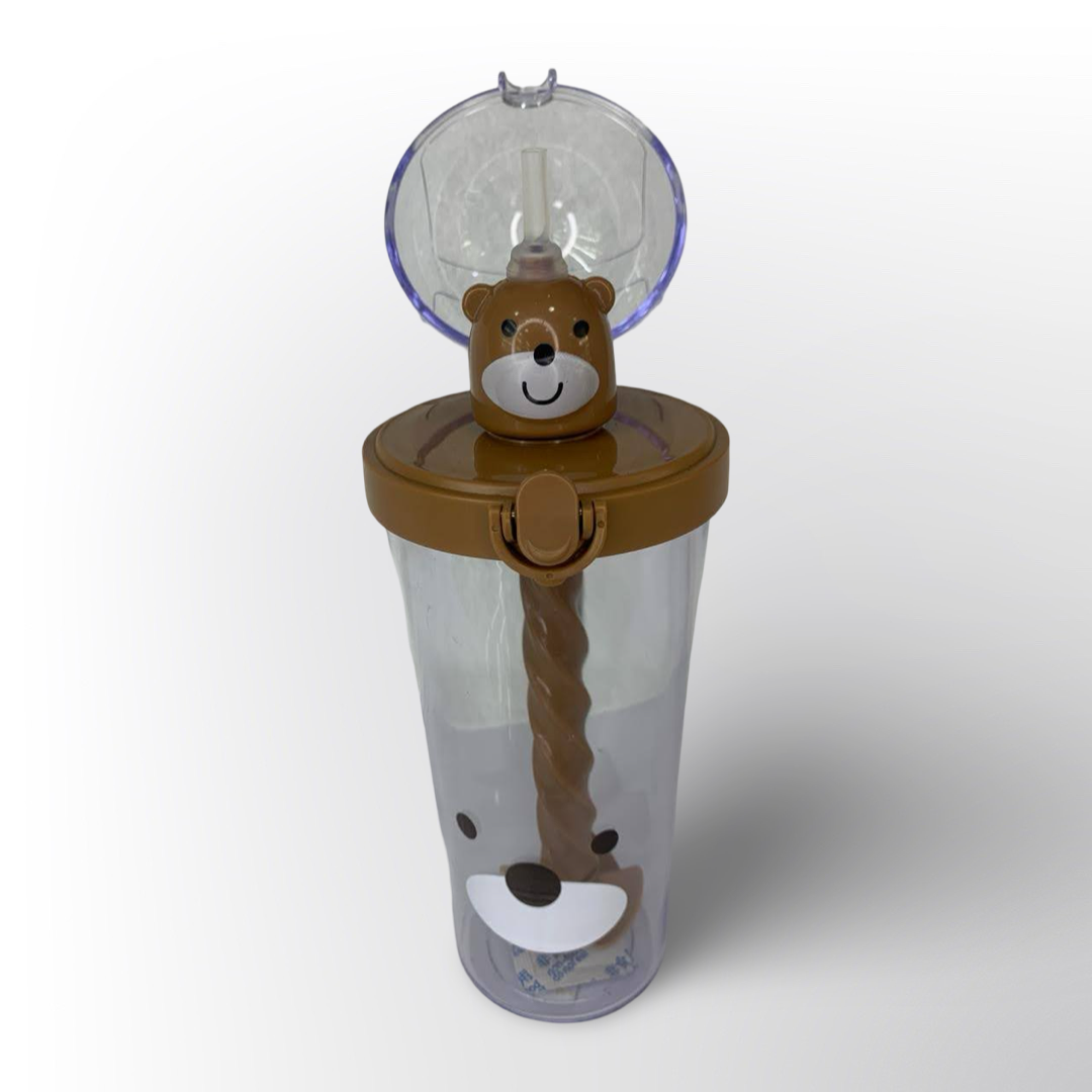 Vaso Infantil con Sorbete en Espiral y Tapa de Figurita — Modelos Osito Marrón y Patito Amarillo