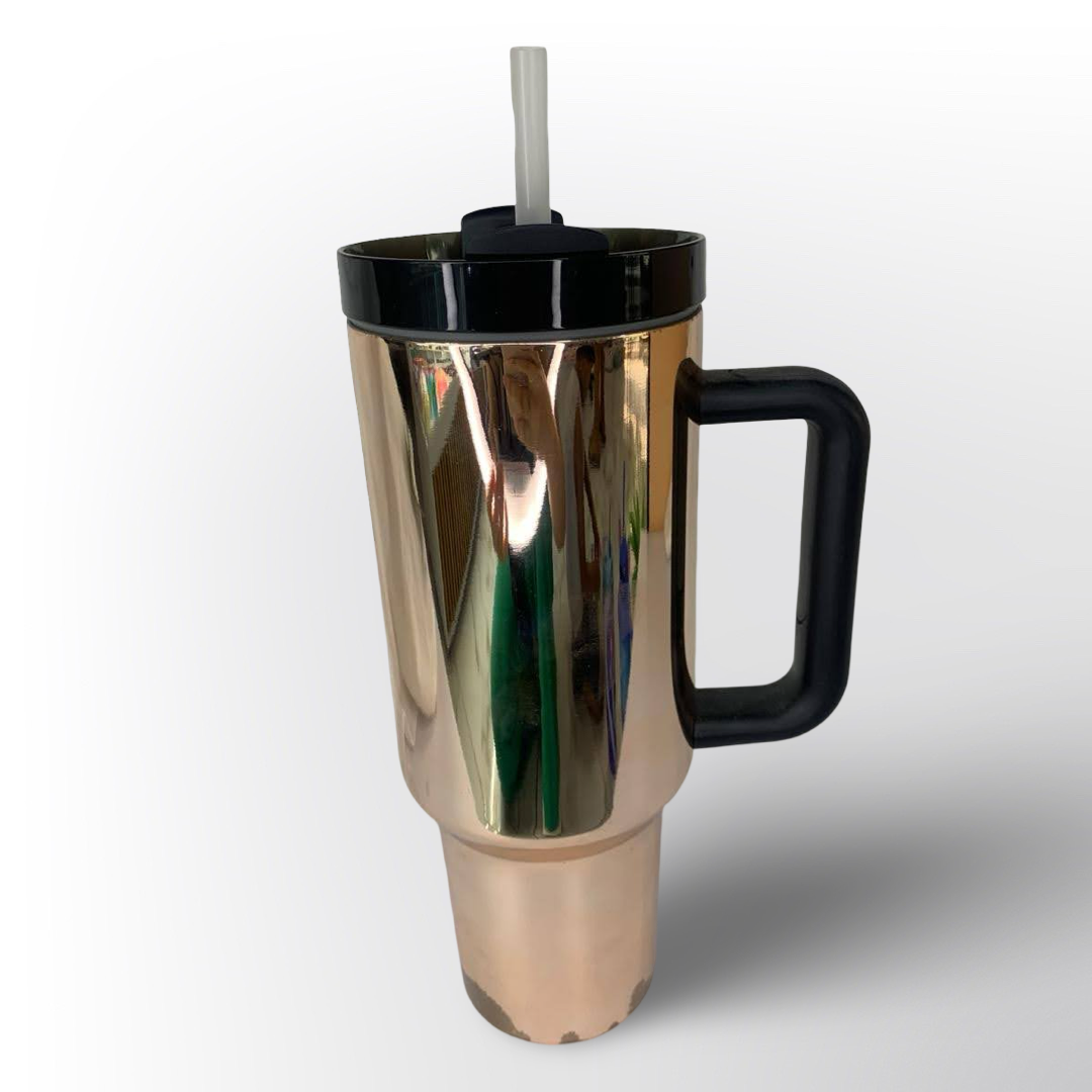 Vaso térmico metálico dorado con tapa y pitillo reutilizable – Mantiene tus bebidas frías o calientes por horas