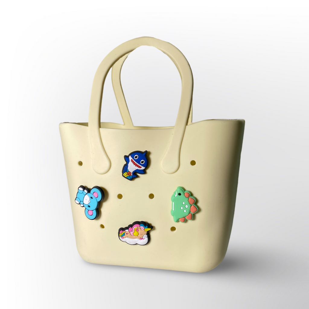 Bolsa Tote de Goma con Parches Decorativos – Diseño Personalizable y Moderno