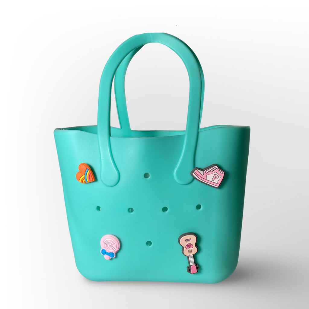 Bolsa Tote de Goma con Parches Decorativos – Diseño Personalizable y Moderno
