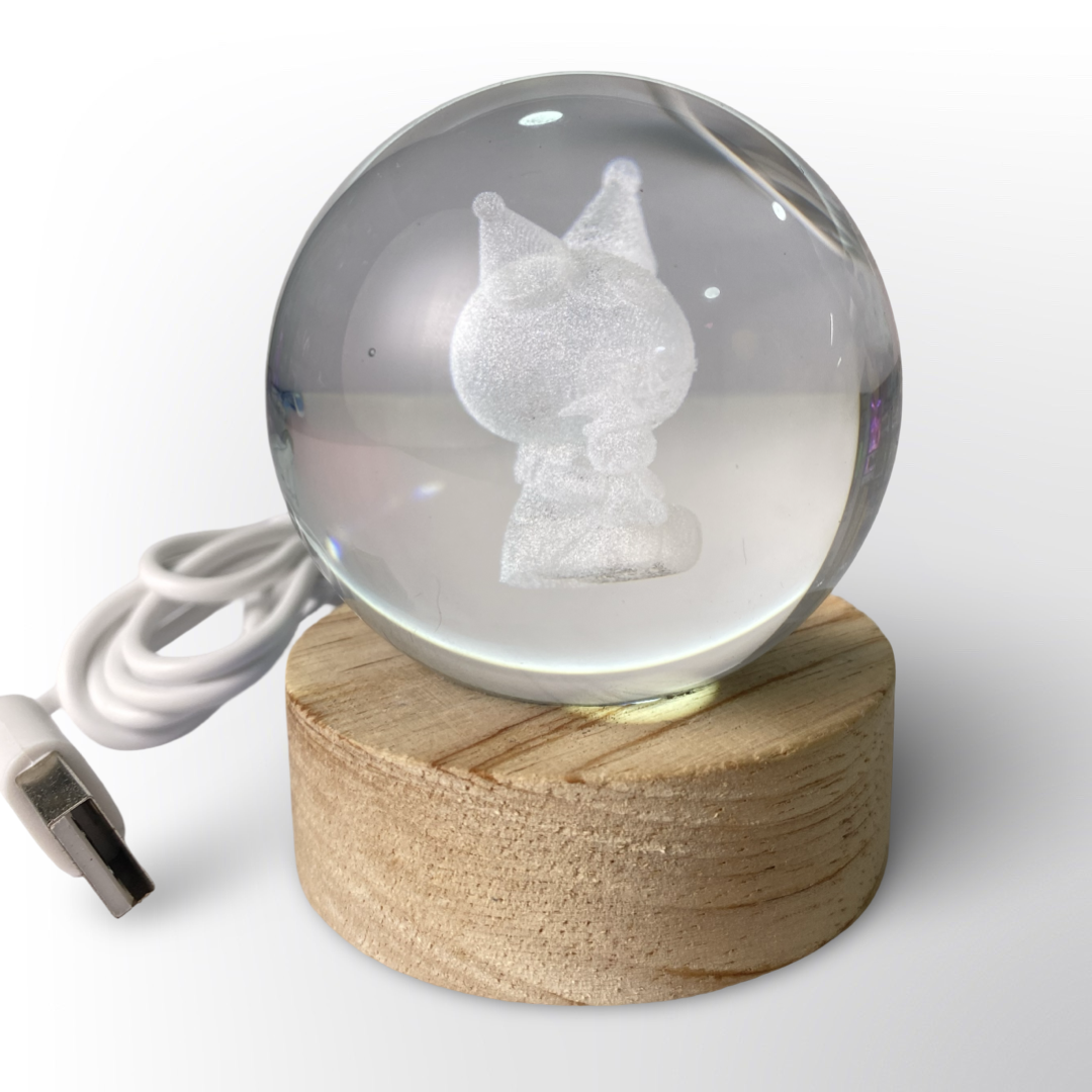 Lámpara Decorativa Bola de Cristal 3D con Base de Madera y Luz LED USB – Luz Nocturna de Mesa