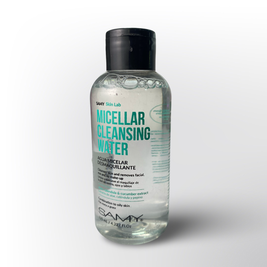 Agua Micelar Samy Skin Lab – Desmaquillante Rostro, Ojos y Labios con Caléndula y Pepino 125ml
