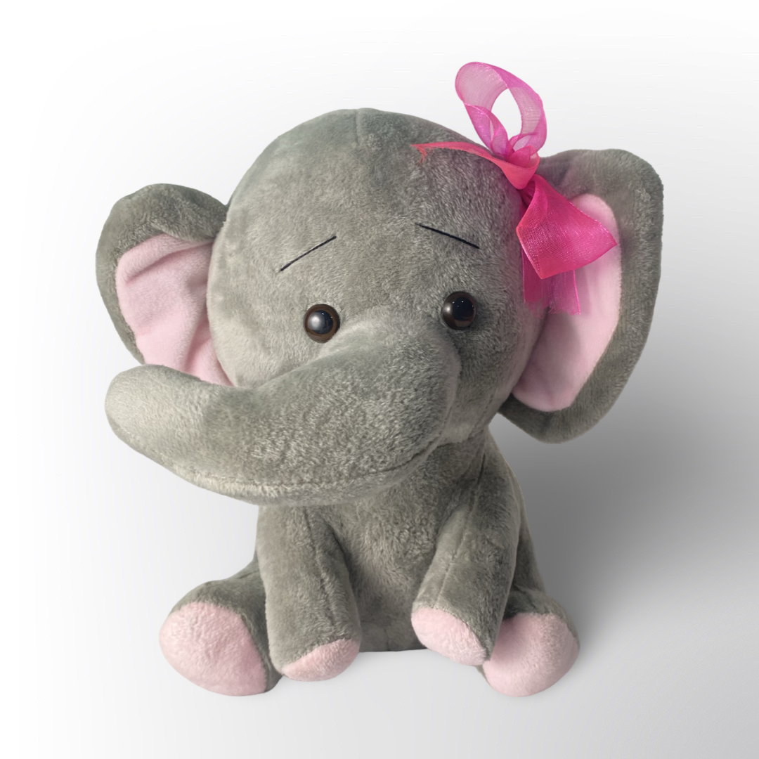Peluche de Elefante con Lazo Rosa - Regalo Tierno y Suave para Bebés y Niños