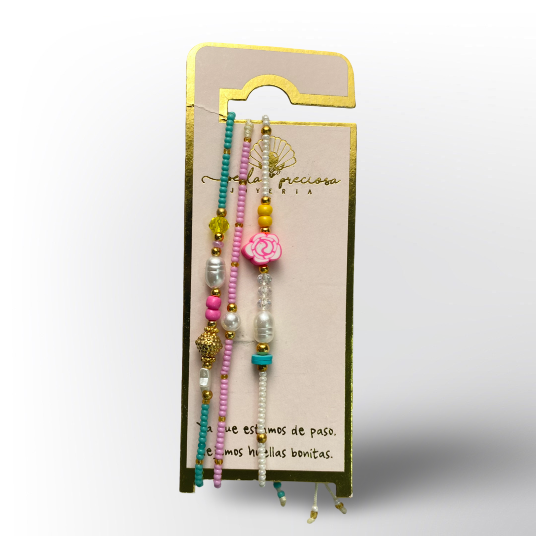 Pulseras tobilleras de Perlas de Colores "Deja tu Huella" - Set de 3 para Mujer
