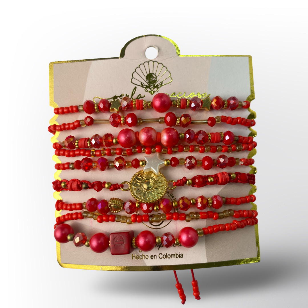Set de Pulseras Múltiples con Cristales y Cuentas | Elige tu Color y Estilo