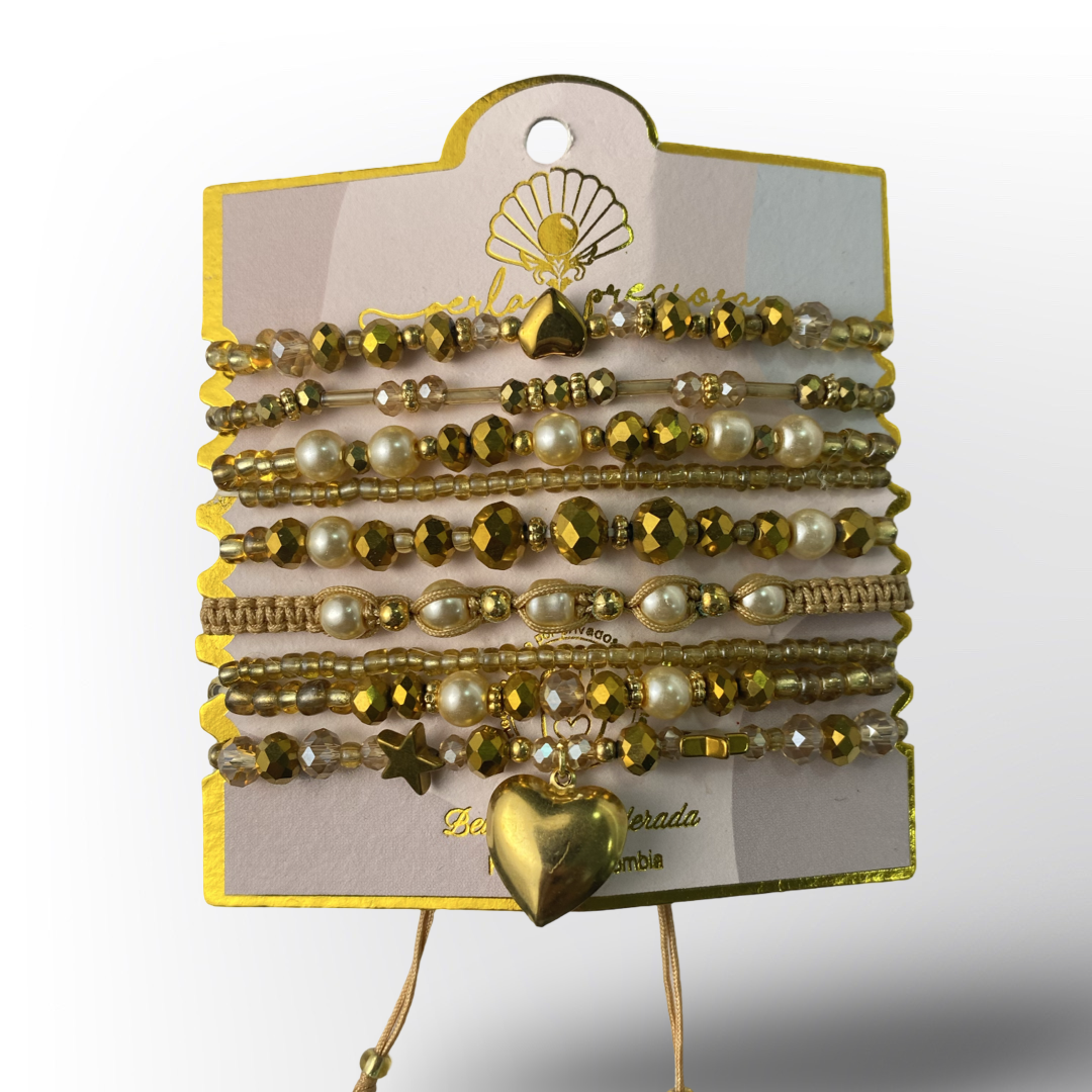 Set de Pulseras Múltiples con Cristales y Cuentas | Elige tu Color y Estilo