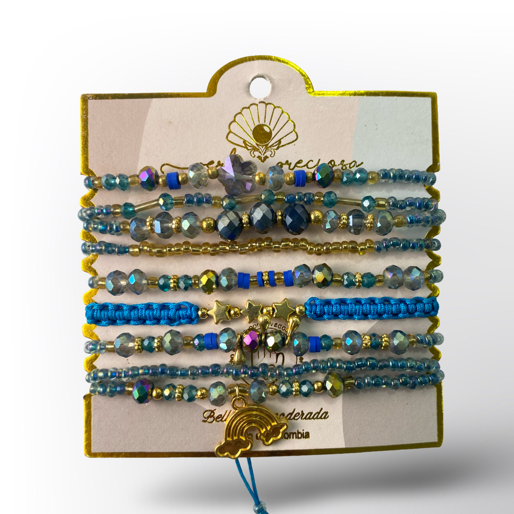 Set de Pulseras Múltiples con Cristales y Cuentas | Elige tu Color y Estilo