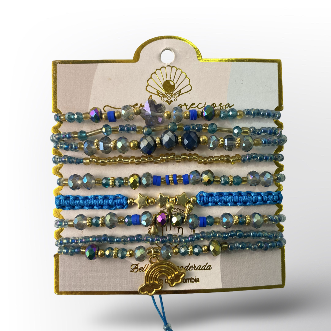 Set de Pulseras Múltiples con Cristales y Cuentas | Elige tu Color y Estilo