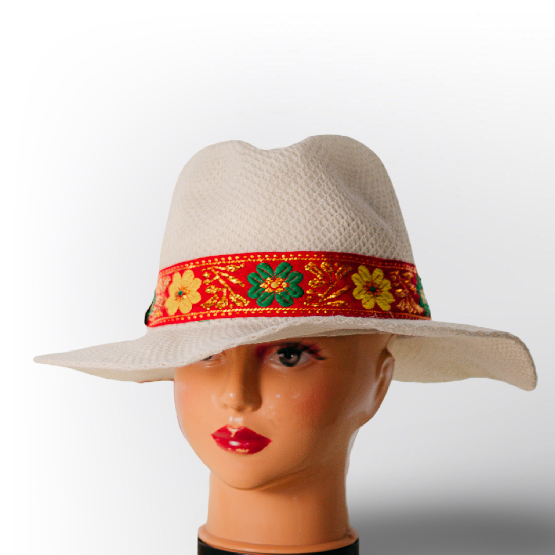 Sombrero de Verano Blanco con Banda Bordada Étnica